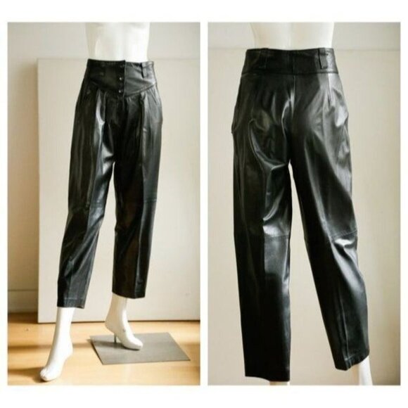 Vintage Erez High Waist Black Buttery Soft Leather Relaxed Fit  Pants 8 - Picture 1 of 7